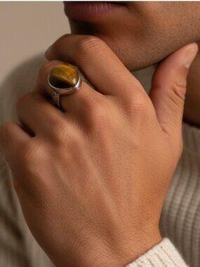 Gilded Horizon Studio Series Tiger Eye Adjustable Ring Gift Boxed